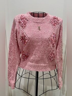 Pink Sequin Accent Crewneck Sweater